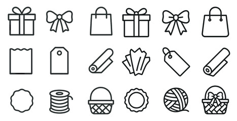 Fototapeta premium Gift shopping outline icons set – packaging, tags, retail symbols