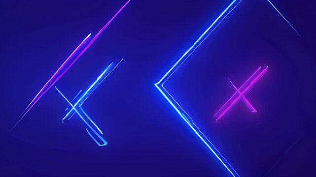 Blue Neon X-Shaped Light Lines Creating Abstract Geometric Pattern in Dark Studio