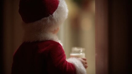 A child leaving out cookies and milk for Santa Claus on Christmas Eve.