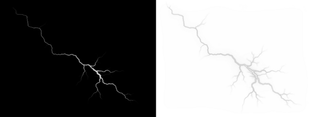 Lightning bolt PNG overlay illustration on contrasting backgrounds, showcasing dynamic energy and natural power, ideal for creative design projects and visual storytelling