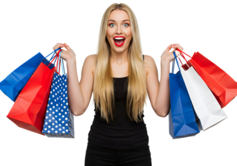 Excited Young Woman with Shopping Bags Full of Purchases - Black Friday Sale