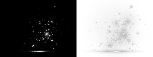 Sparkling light overlay with glowing particles on a dark background, creating a magical atmosphere for design projects and artistic compositions with copy space