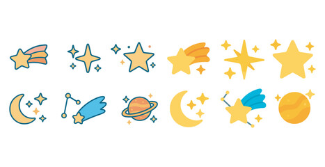 Naklejka premium Astronomy and space icons set – filled, celestial, cosmic and stargazing symbols