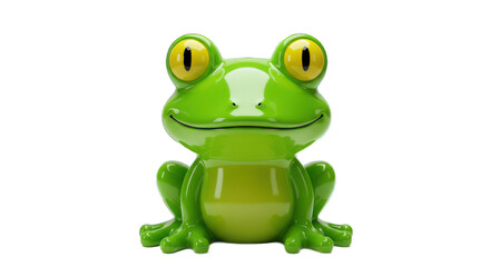 Naklejka premium Cartoon frog with green skin and yellow eyes isolated on transparent background.