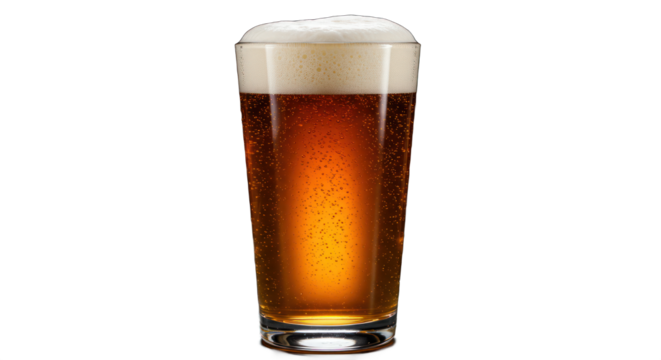 Glass of beer with foam on a transparent background.