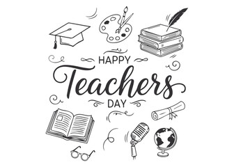 Happy Teachers Day Hand-Drawn Greeting with Educational Icons
