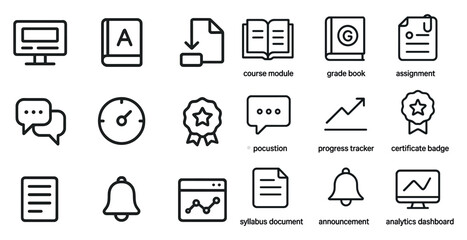 Education and learning icons set – line style, academic, study tools collection