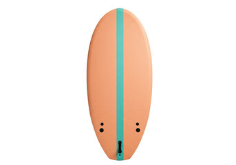 Isolated salmon-colored surfboard with a turquoise stripe for water sport activities