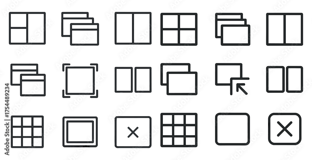 Wall mural interface and layout outline icons set – design, development, app navigation