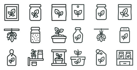Gardening and planting icons set – outline, line, green thumb designs