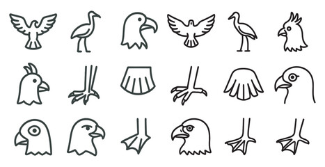 Fototapeta premium Bird and avian outline icons set – silhouette, vector, wildlife symbols
