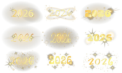 New Year 2026 Numbers Set, Decorative Shiny Design, Golden Sparkling Dust, Golden Sparkling Glitter, New Year Concept, Collection