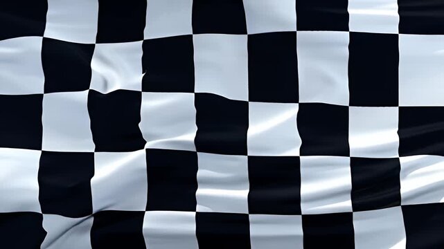 Close-Up View of a Waving Black and White Checkered Racing Flag in Motion