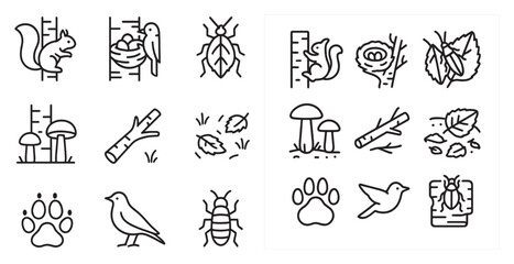 Fototapeta premium Forest animal outline icons set – flat, silhouette, wildlife symbols collection.