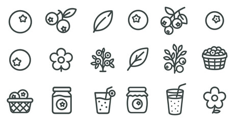 Berry and fruit outline icons set – flavor, organic, nature symbols for packaging.