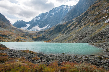 View on lake Kuiguk, glacial lake located in the Altai mountains, Russian Federation