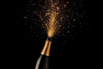 Champagne bottle with golden explosion