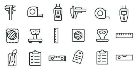 Fototapeta premium Measurement and tools outline icons set – linear, scale, digital measurement symbols