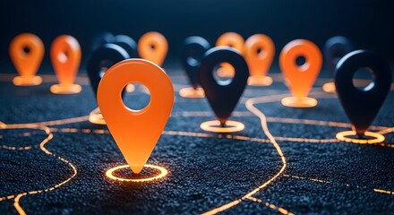 location markers on a map, representing global positioning and destinations