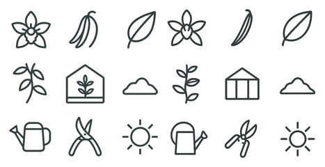 Fototapeta premium Gardening and plant linear icons set – outline, horticulture, eco-friendly symbols