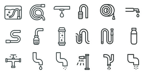 Fototapeta premium Plumbing and pipes outline icons set – linear, line, water system symbols