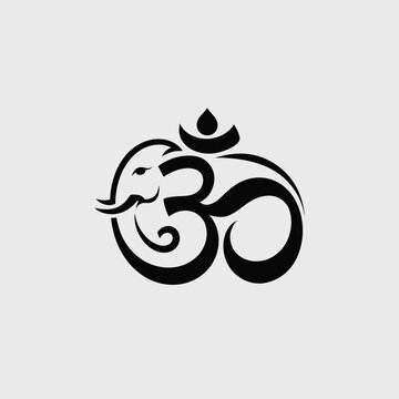 Minimalist black line art illustration of om symbol merged with ganesha head for spiritual and religious vector graphics silhouette vector illustration white background