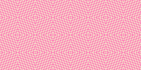 Abstract vector checkered pattern. Funky texture with optical illusion effect, squares, rectangles, chequered surface. Vintage y2k background. Op art. Hot pink repeated design for decor, print, wrap