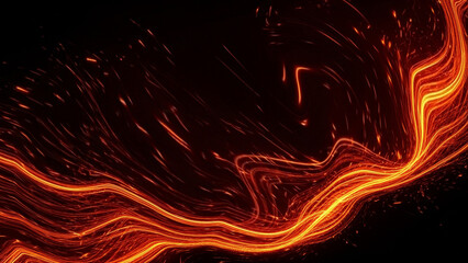 Fiery Lava Flow Abstract Background with Glowing Red and Orange Streaks