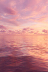 Obraz premium Calm pastel pink seascape at sunset with gentle rippling water beneath a soft clouded sky, creating a tranquil reflective mood and dreamy horizon for peaceful nature imagery.