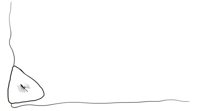 A mosquito or insect hovers in the lower corner inside the frame. Thin lines emerge from the frame, forming a border.