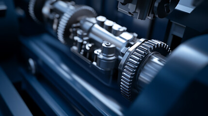Fototapeta premium Precision engineering: gears and components of a mechanical system, showcasing intricate design and functionality in a machine's inner workings.