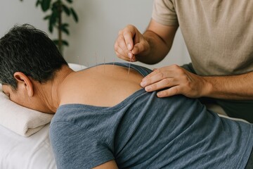 Therapeutic acupuncture session relaxation.