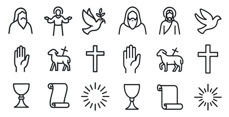Religious and christian outline icons set – faith, spirituality symbols
