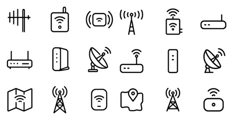 Wireless technology line icons set &ndash; network, connectivity, communication symbols