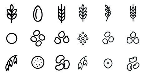Obraz premium Agricultural and harvest icons set – outline, linear, farming and crop symbols