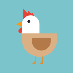 Flat Hen Vector with Red Comb