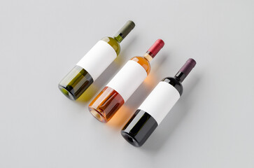 Red, white and rose wine bottle mockup