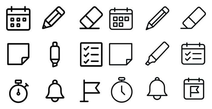 Office and productivity outline icons set – linear, organization, workplace tools
