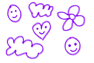 Clouds smile heart hand drawn illustration in purple strokes
