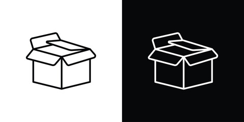 Unpacking icon in black line illustration. Design logo for app, UI.