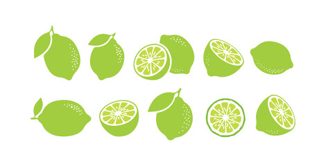 A vector collection of fruits - including a lemon, bergamot, and lime - depicted as black icons on a white background.