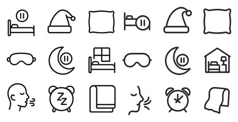Sleep and relaxation line icons set – rest, dreaming, bedtime symbols