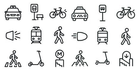 Transportation and travel line icons set &ndash; flat, outline, commuting symbols