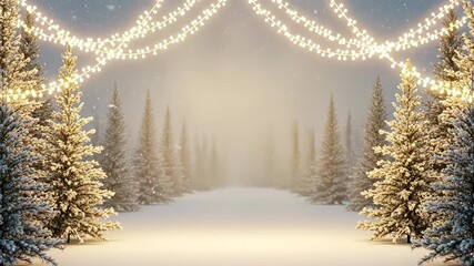 A serene and peaceful winter scene depicting a snow-covered forest with evergreen trees, their branches laden with snow. Soft lighting creates a warm, inviting glow that contrasts with the cool blue o - Powered by Adobe