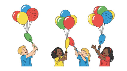 Balloon Fiesta of Joy: Children beam with excitement as they hold colorful balloon bouquets, their faces lit up by the simple pleasure of a joyful celebration.