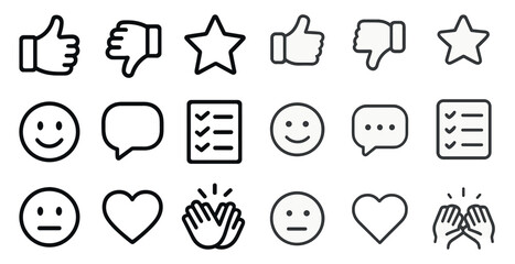 Social media outline icons set &ndash; communication, interaction, digital symbols