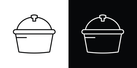 Stew pot icon in black line illustration. Design logo for app, UI.