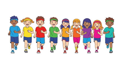 Kids running: A vibrant illustration of a group of kids running, showcasing energy and movement, perfectly captures the joy of play and physical activity. 