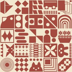 Retro Geometric Abstract Pattern, Mid Century Modern Minimal Design, Scandinavian Shapes Background by DaPixel Studio
