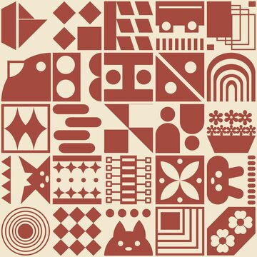 Retro Geometric Abstract Pattern, Mid Century Modern Minimal Design, Scandinavian Shapes Background by DaPixel Studio
